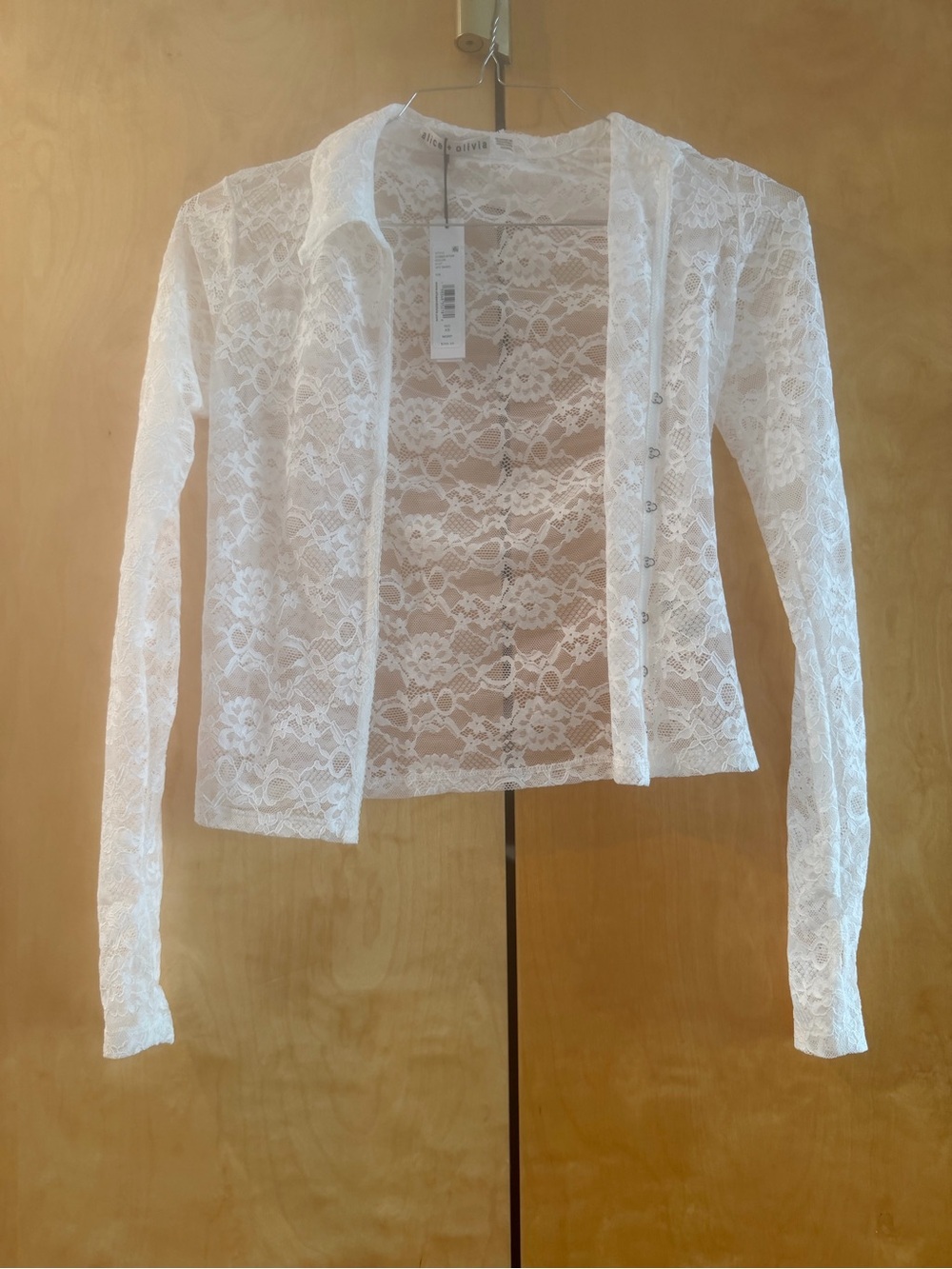 Alice + Olivia White Lace Button-Down Shirt